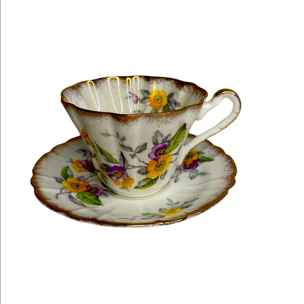 VTG 1939-61 Gladstone Rosa Carolina Floral English Bone Cup & Saucer HTF Pattern